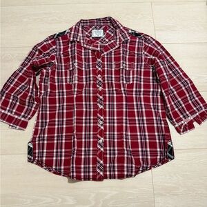 3/$10 Bare Denim Red Plaid Button Down Shirt